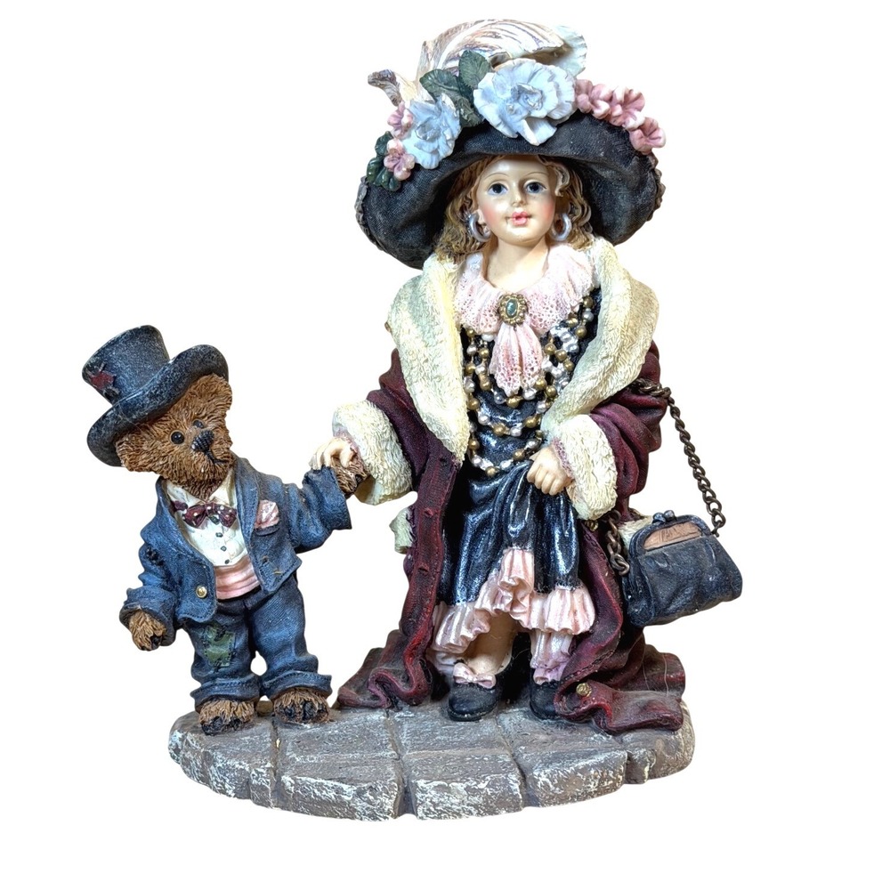Regency Victorian Lady and‎ Teddy Bear Figurine Elegant Woman Dapper Bear Statue